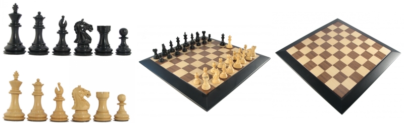 Ebony Luxury Staunton Chess Pieces and Board
