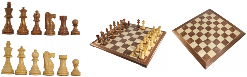 Honey Rosewood French Staunton Chess Pieces and Board
