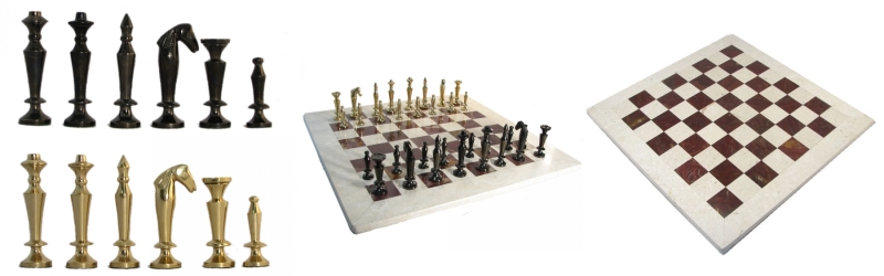 Metal and Marble Staunton Chess Pieces and Board