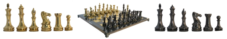Brass Chessmen and Metal Chessboard