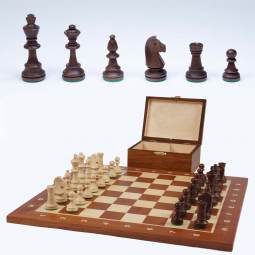 16" Stained Beech Staunton Analysis Chess Set with Storage Box