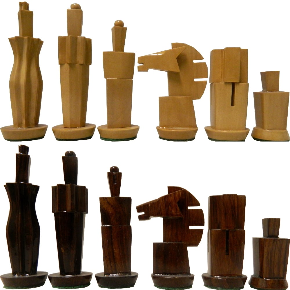 3 3 4 Art Deco Crimson Rosewood Chess Pieces