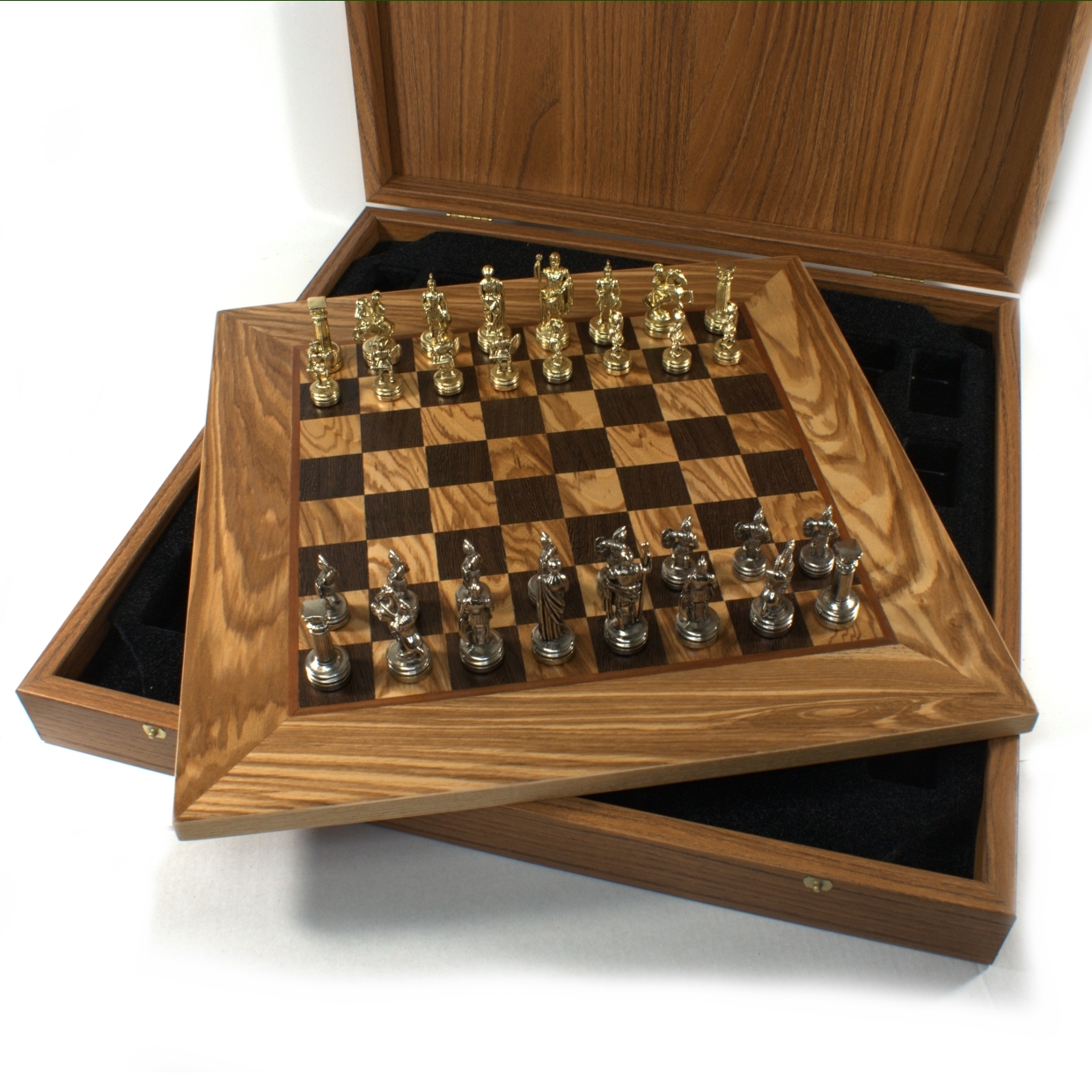 Luxury Large Chess Set With Metal Pieces Board Gold + Silver