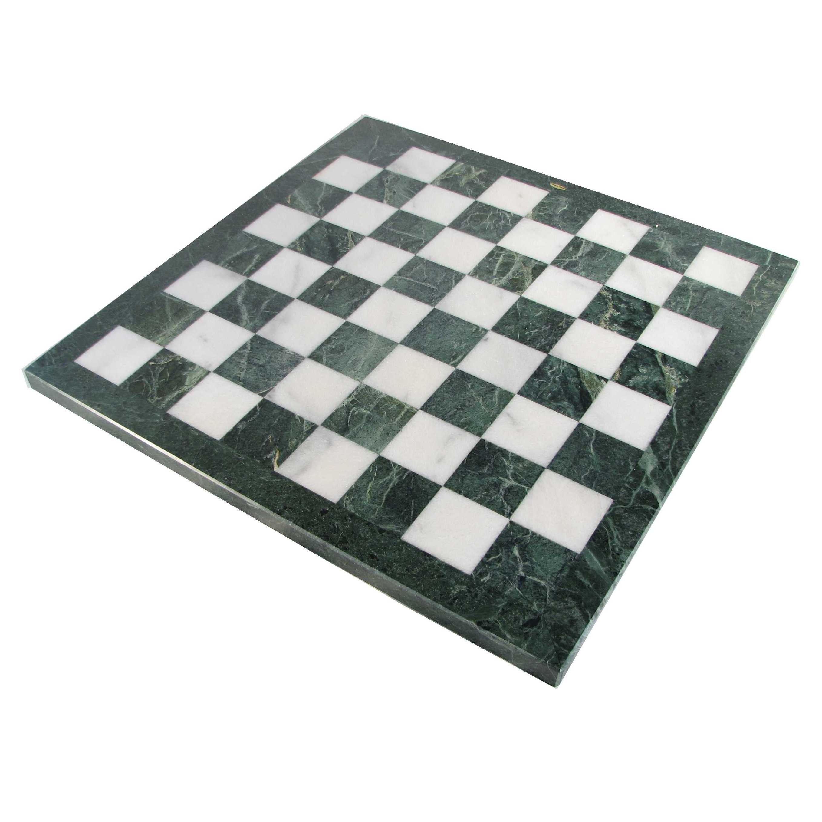 16 Green and White Marble Chess Set with Green Border