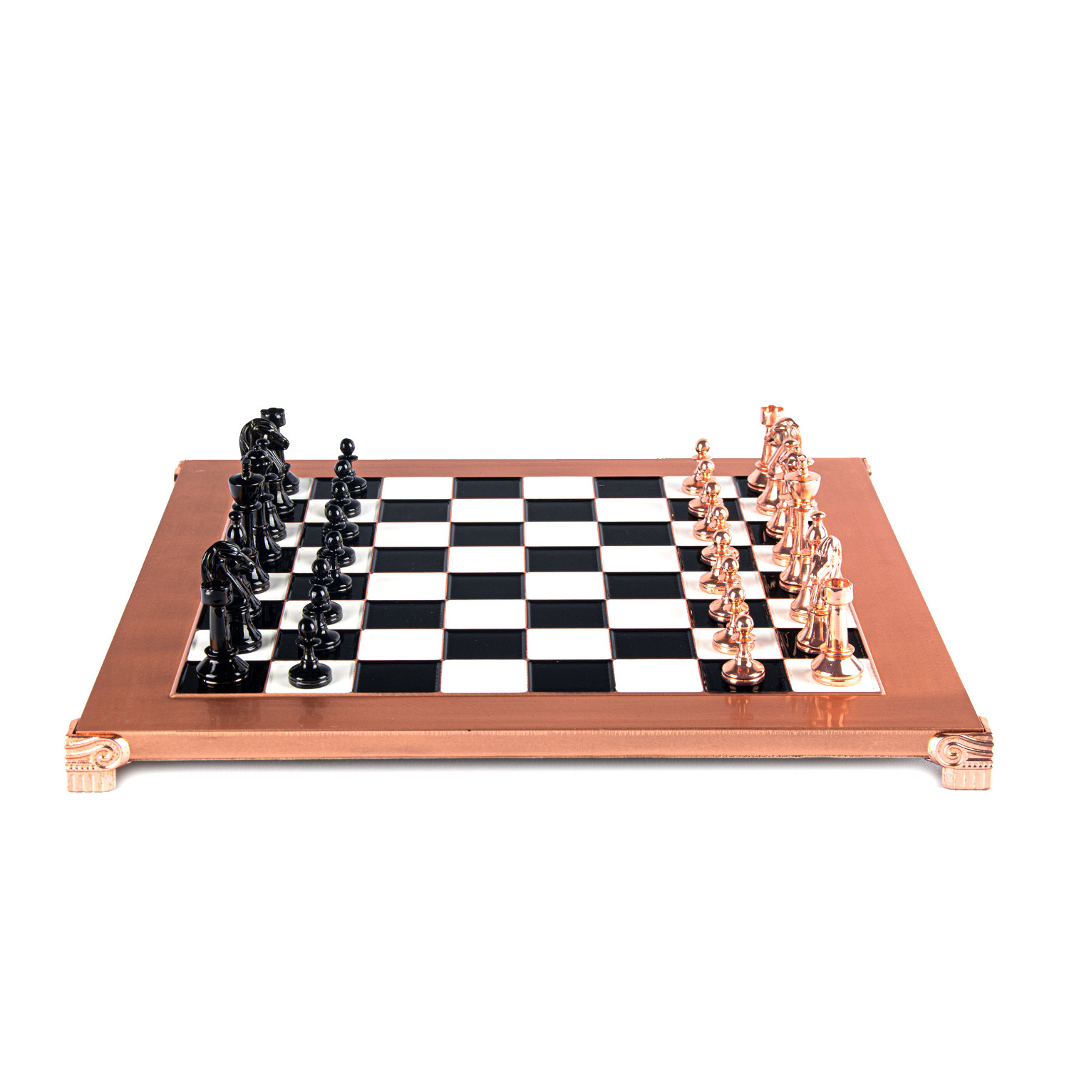 CHESS SET BLACK GLASS BOARD WITH WOODEN STORAGE BOX 14x14 FOR Metal CHESS