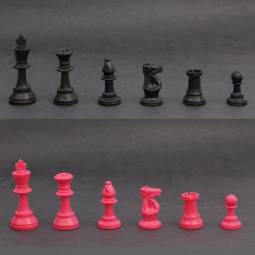 3 3/4" Weighted Black and Pink Tournament Plastic Chess Pieces
