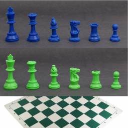 Weighted Blue and Green Chess Set with Silicone Board