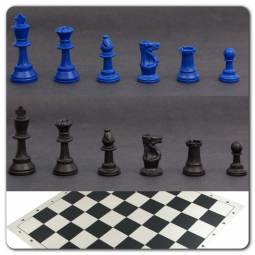 Weighted Black and Blue Chess Set with Silicone Board