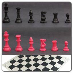 Weighted Pink and Black Chess Set with Silicone Board