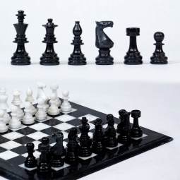 16" Black and White Luxury Marble Chess Set with Black Border