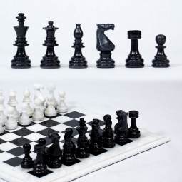 16" White and Black Luxury Marble Chess Set with White Border