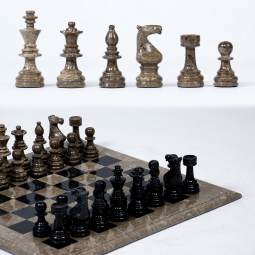 16" Black and Oceanic Luxury Marble Chess Set